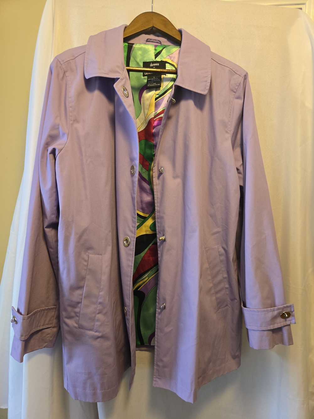 Dennis By Dennis Basso Lavender Trench Coat with Colorful Lining
